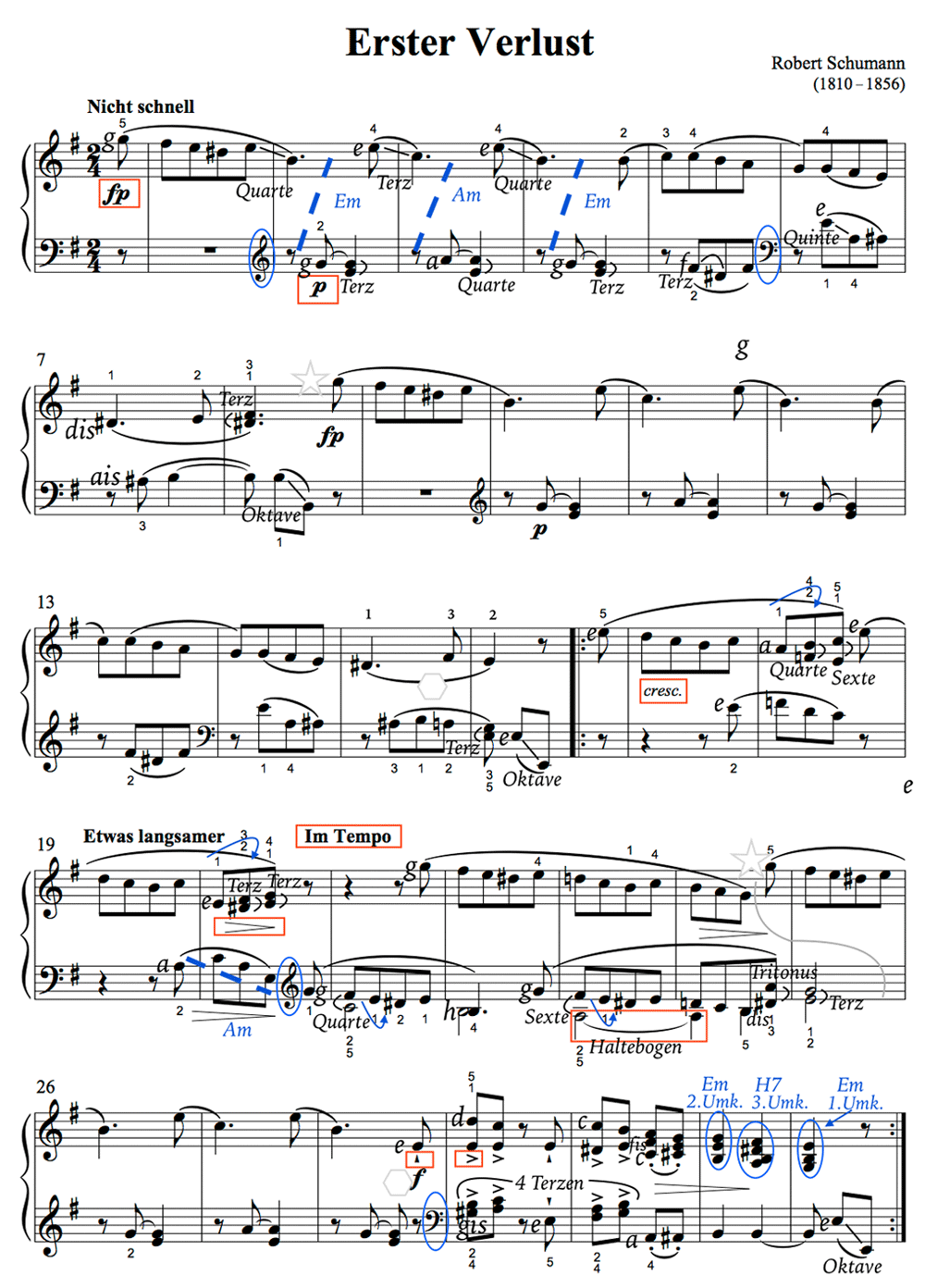 Noten mit Lesehilfe - Robert Schumann: Erster Verlust